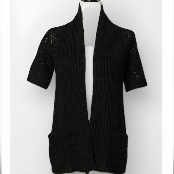 BANANA REPUBLIC Women Alpaca Wool Blend Sweater Cardigan Sz S  Black  Open Front - Picture 1 of 10